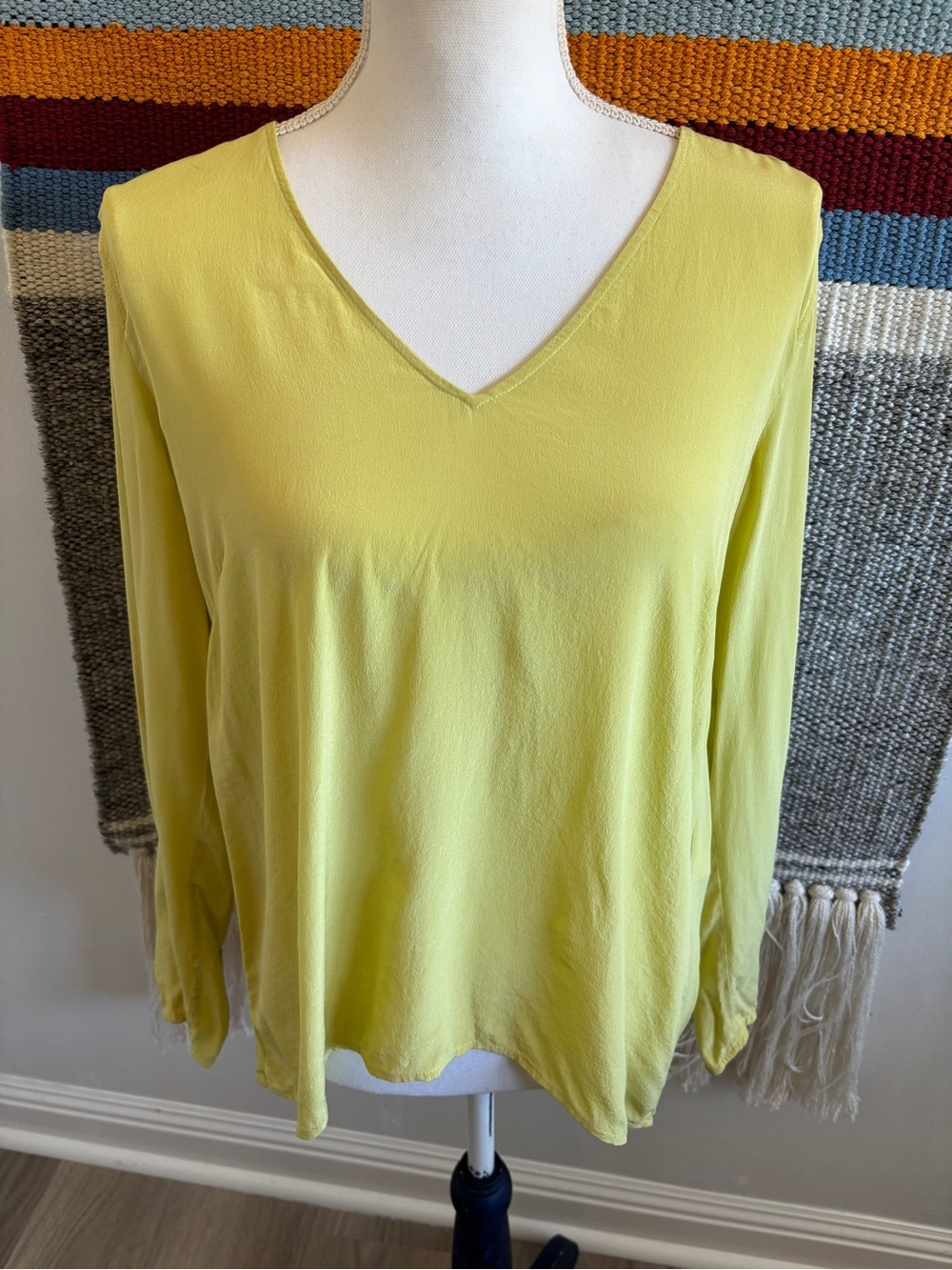 V-Neck Long Sleeve Silk Top